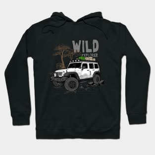 Wild Explorer Jeep - Adventure White Jeep Wild Explore for Outdoor enthusiasts Hoodie